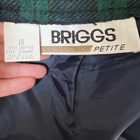 Vintage BRIGGS Wool Tartan Plaid High Waist Green and Blue Made in USA Skirt 10P - Picture 9 of 11